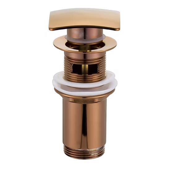 Escurridor de lavabo de latón con tapa superior cuadrada dorada rosa y desagüe emergente (ND524)