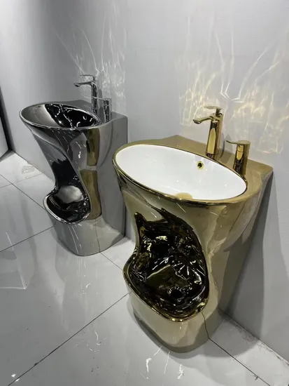 Lavabo musulmán Wudu para pies y manos, lavabo independiente de cerámica con pedestal para baño