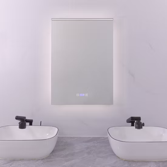 Fabricante de muebles de decoración para el hogar inteligente, tocador rectangular de pared con luz LED para maquillaje, espejo de baño.