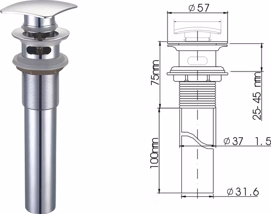 Tapón de desagüe para lavabo Click Clack de latón para baño, piezas de desagüe, perno emergente, escurridor para lavabo y bañera